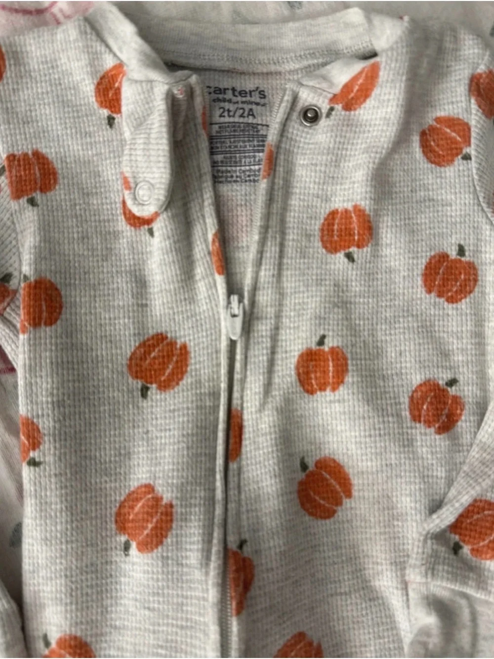 Carter's Cream Waffle Knit Footed One-Piece with Orange Pumpkin Print